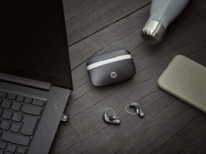 A hearing aid on a desk