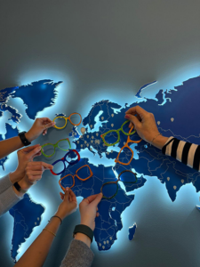 Glasses in front of a map